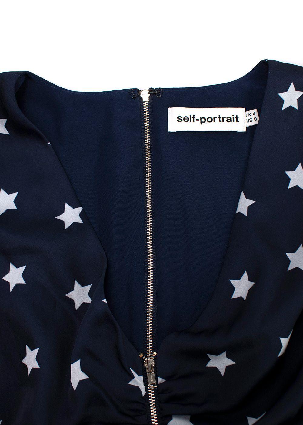 Self Portrait Navy Star Print Ruffle Mini Dress