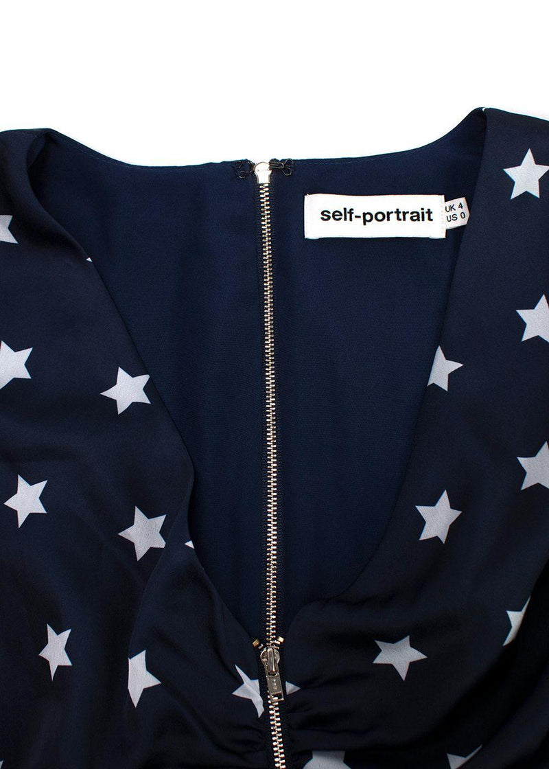 Self Portrait Navy Star Print Ruffle Mini Dress