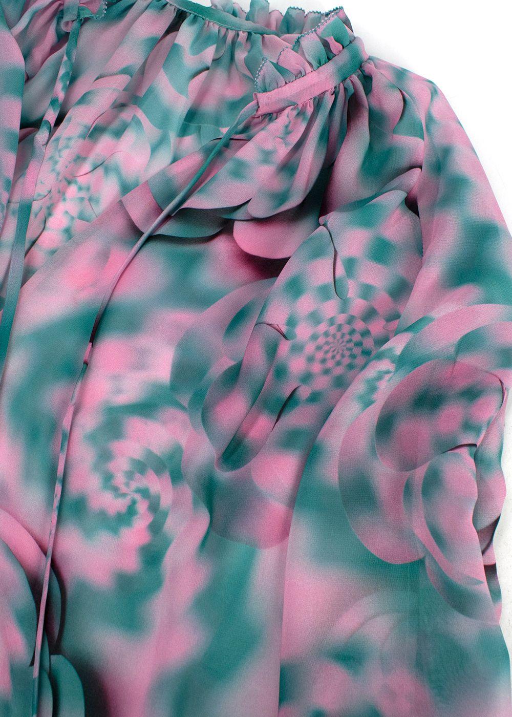 Brandon Maxwell Pink and Teal Pleated Silk  Dress