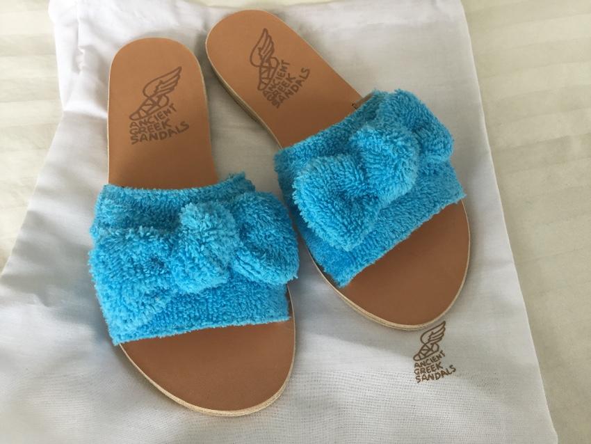 Ancient Greek blue towelling coated sandals