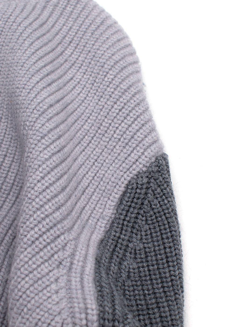 Victoria Beckham Grey Tricolour High Neck Wool Jumper