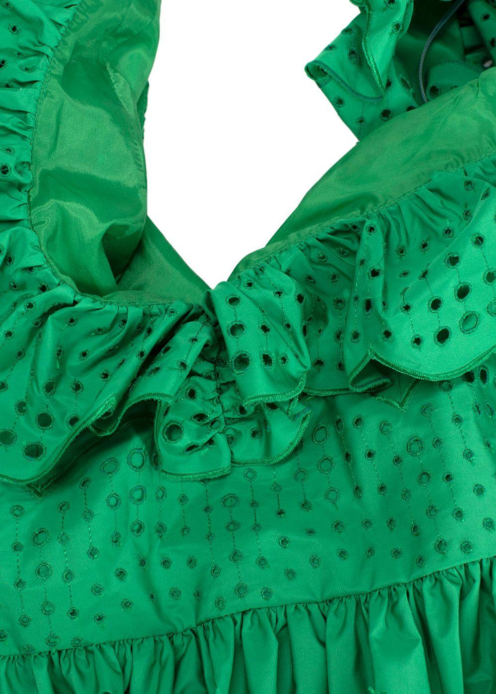 Zuhair Murad Green Taffeta and English Lace Midi Dress