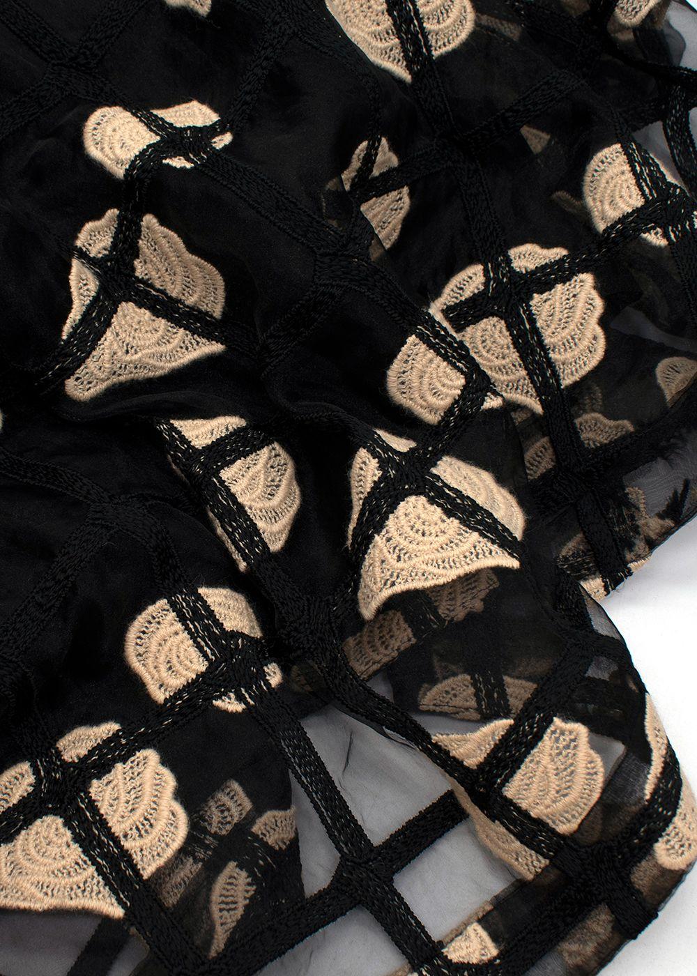 Black & Beige Mesh Macrame Belted Midi Dress