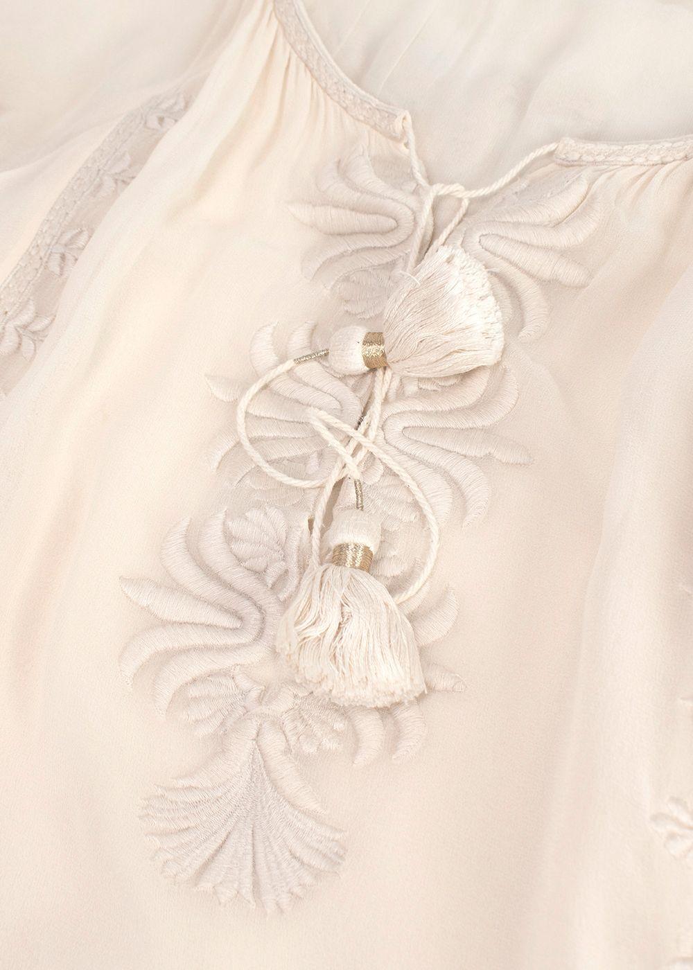 Figue Cream Silk Embroidered Belted Dress