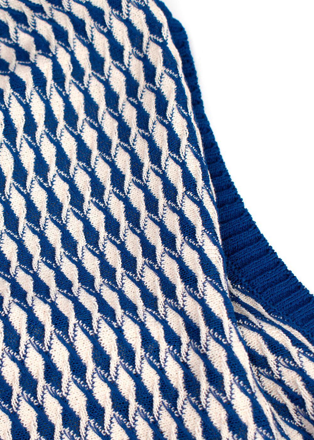 Chanel Blue and White Cotton Blend Tweed Open Cardigan