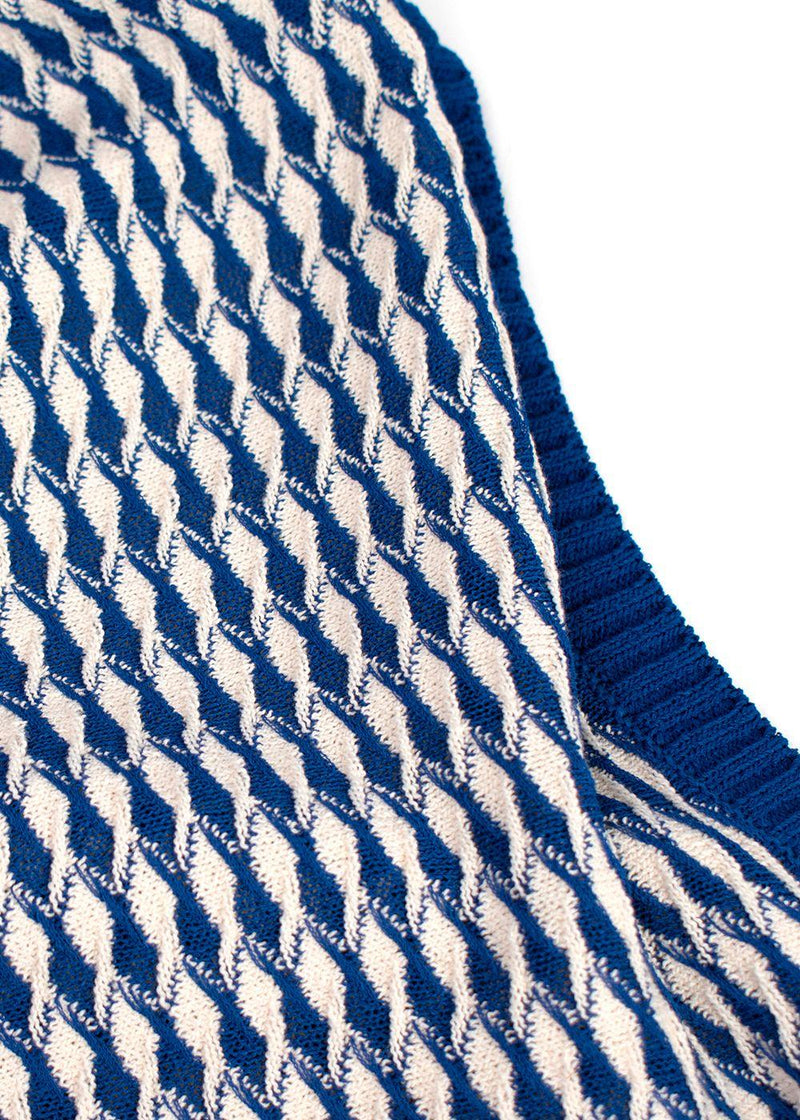 Chanel Blue and White Cotton Blend Tweed Open Cardigan