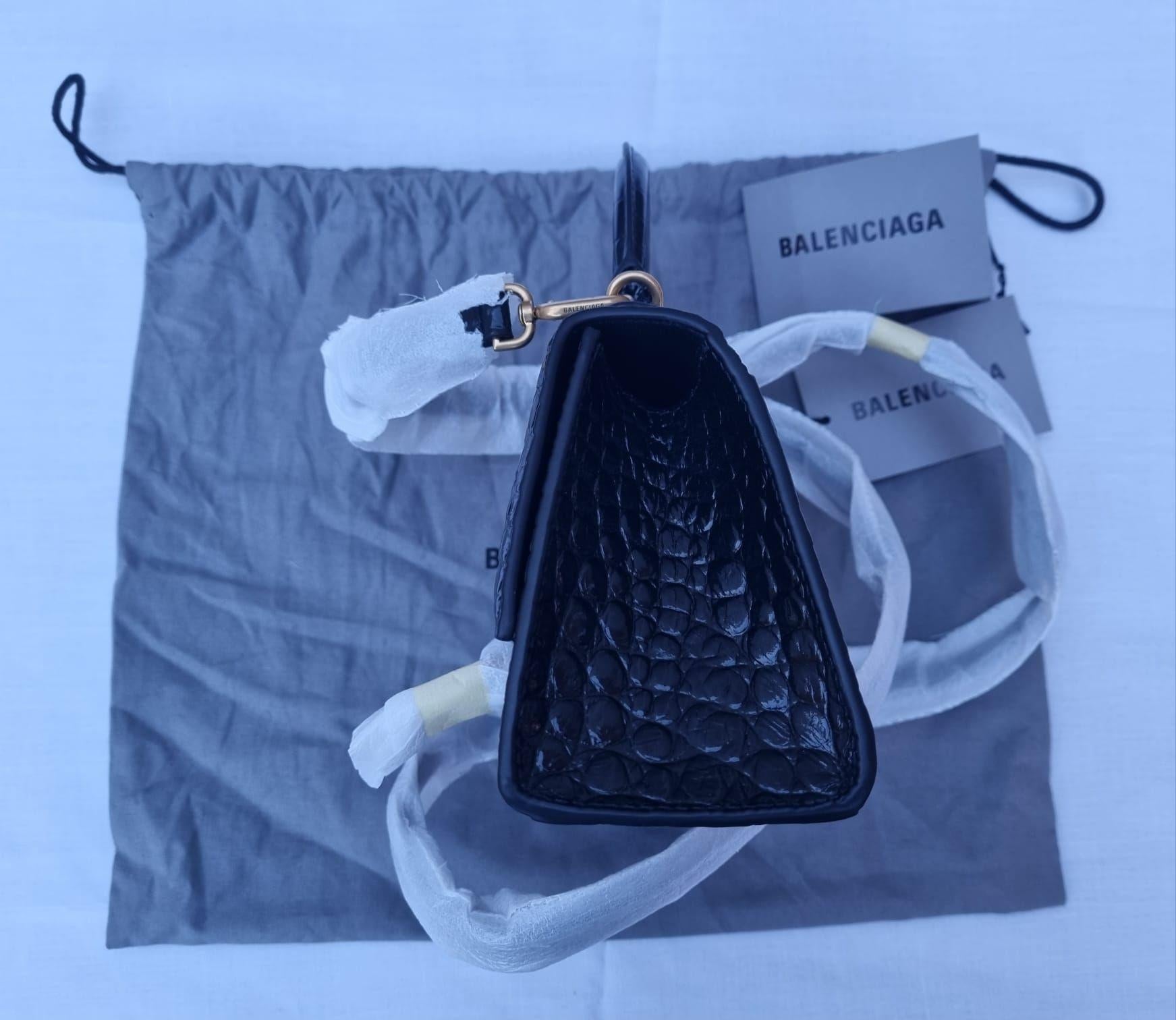 Black Croc XS Hourglass Top Handle Bag