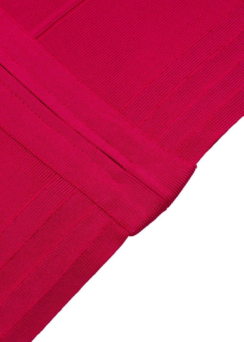 Pink Stretch Bandage V-Neck Zipped Dress