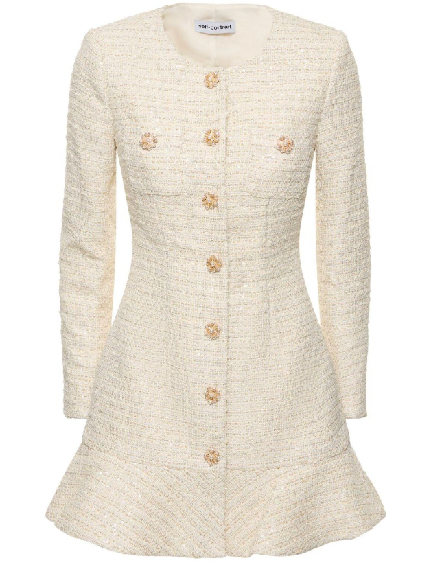 Self Portrait Cream Sequin Mini Blazer Dress