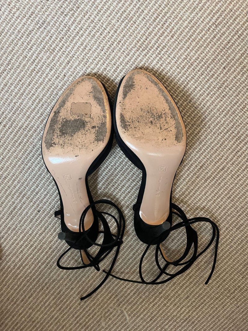Gianvito Rossi Black Suede Wrap Around Heels