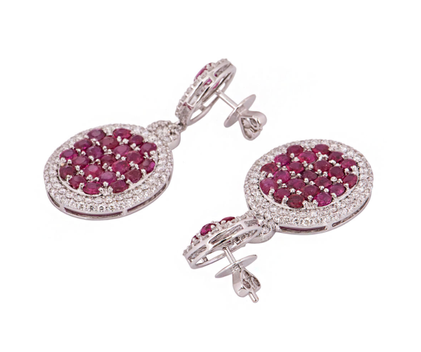 Bespoke Ruby & Diamond Set White Gold Drop Earrings