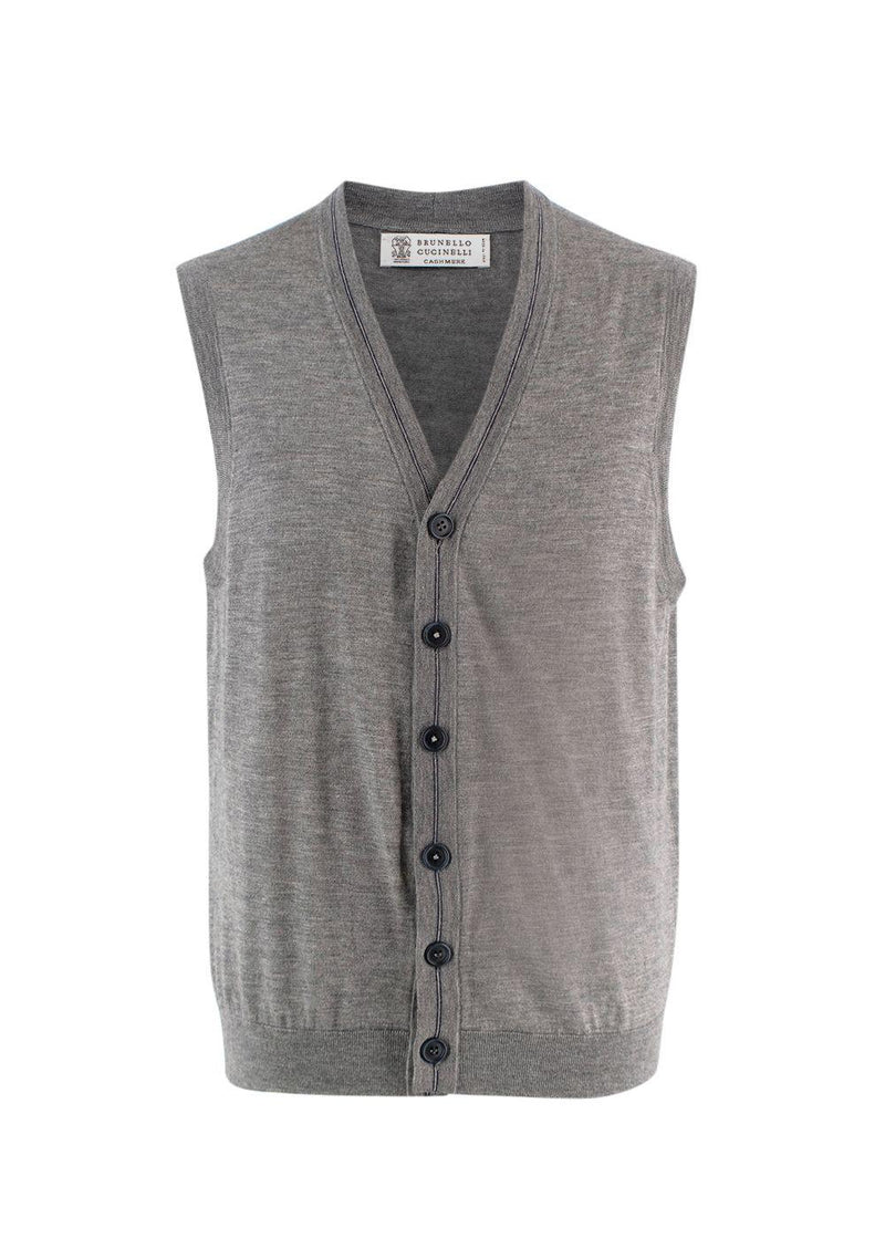 Brunello Cucinelli Grey Cashmere Blend Sweater Vest