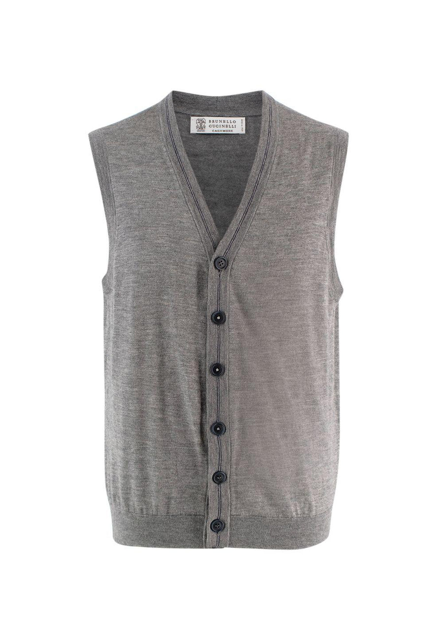Brunello Cucinelli Grey Cashmere Blend Sweater Vest