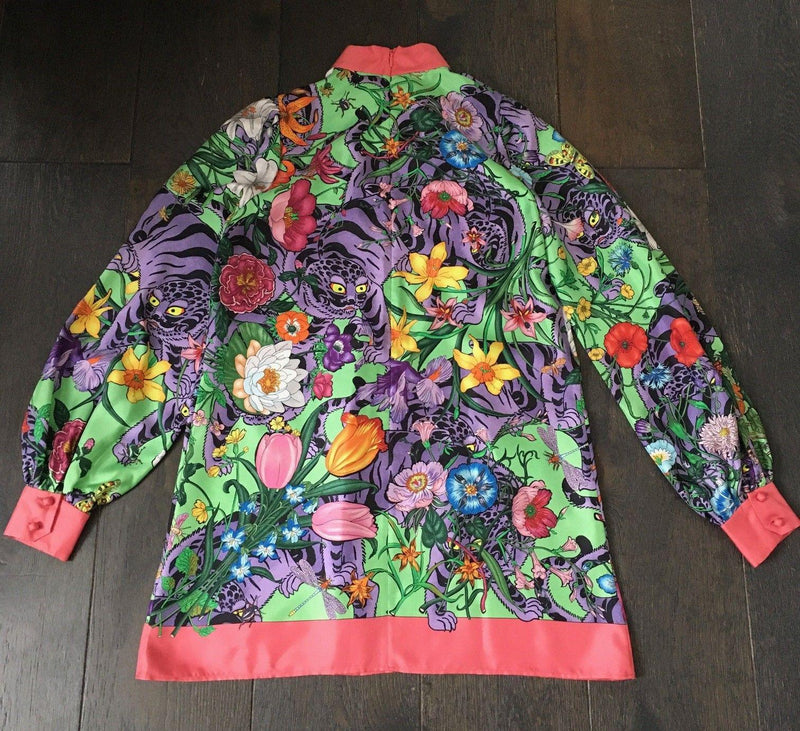 Flora Tiger Printed Silk Tunic Blouse
