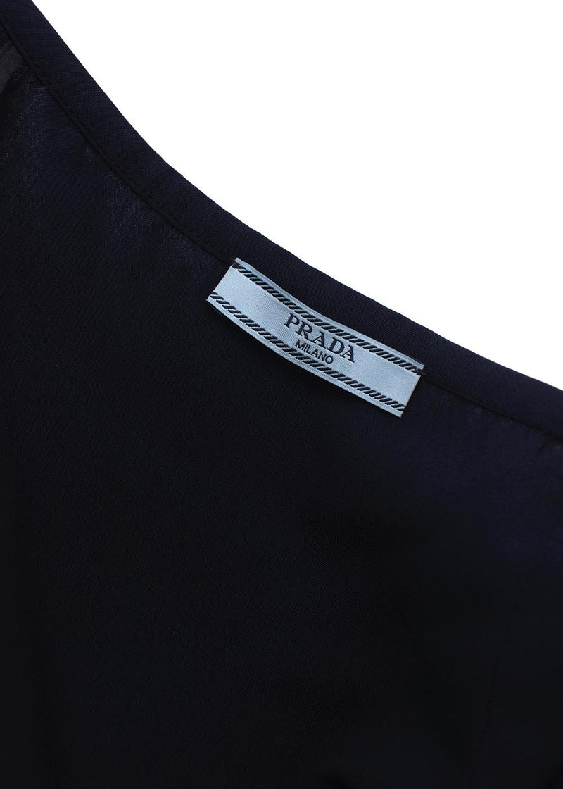 Prada Navy and Black Pleated Midi Skirt with Buckle Detail