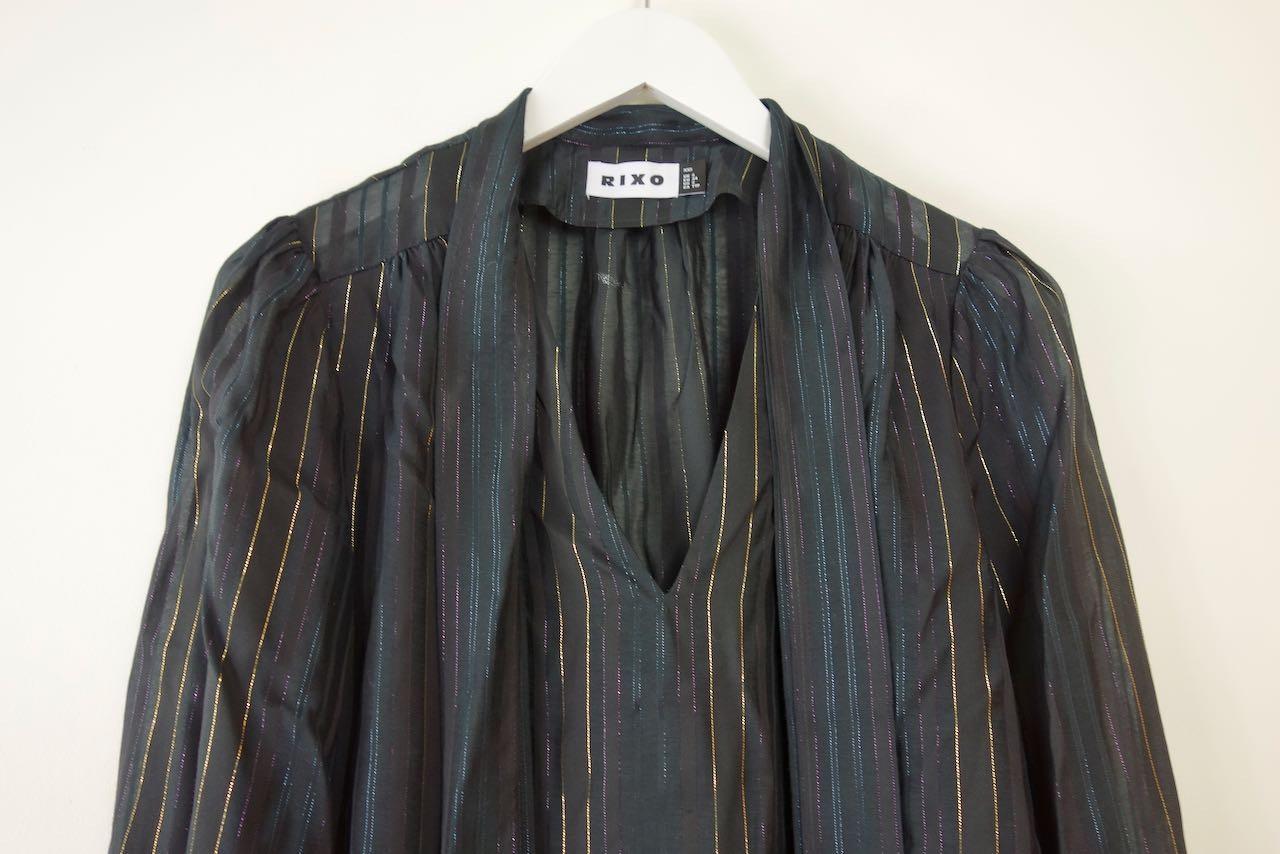 Black Lurex Pussy Bow Blouse