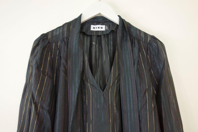 Black Lurex Pussy Bow Blouse