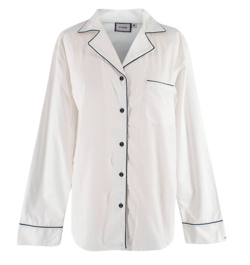 Poplin White Navy Trimmed Shirt