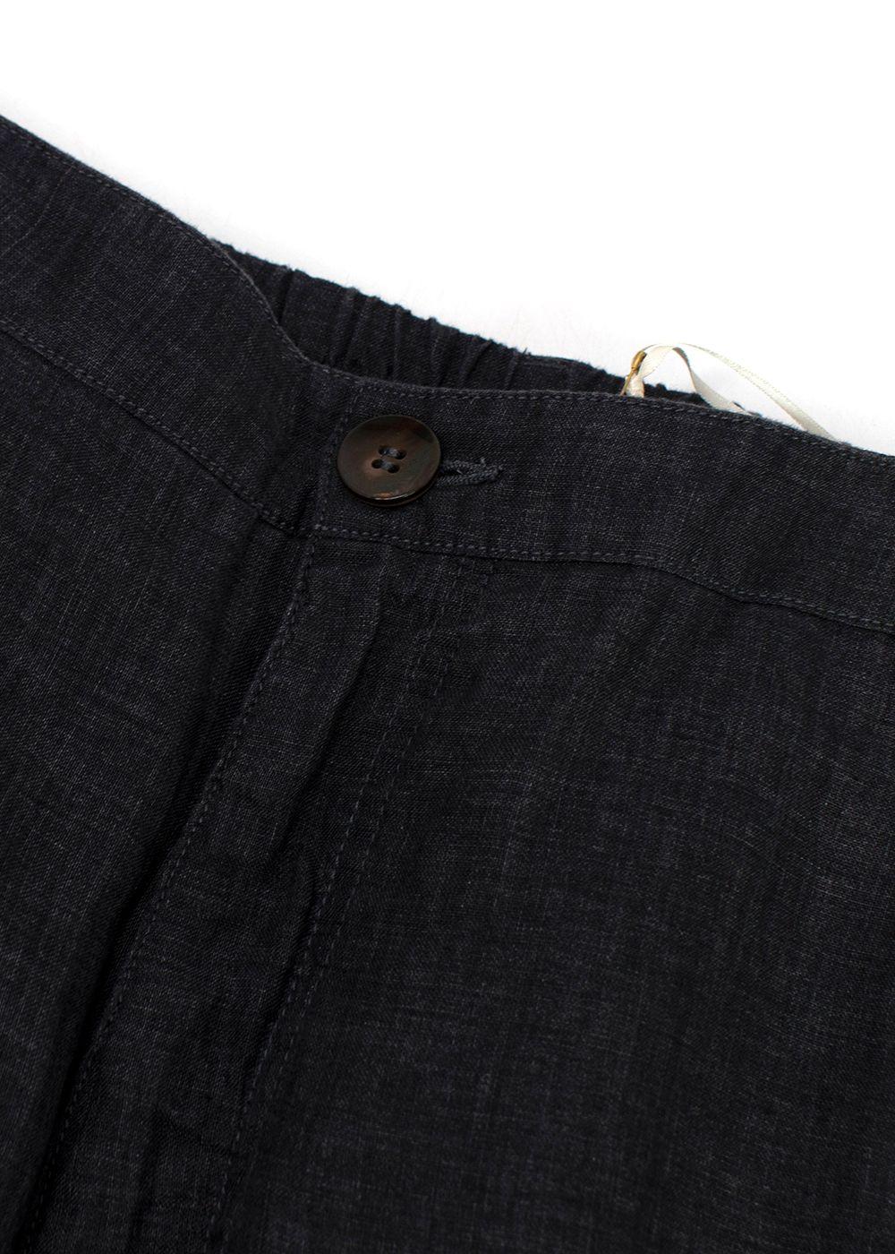 Momoni Dark Grey Linen Wide Leg Trousers