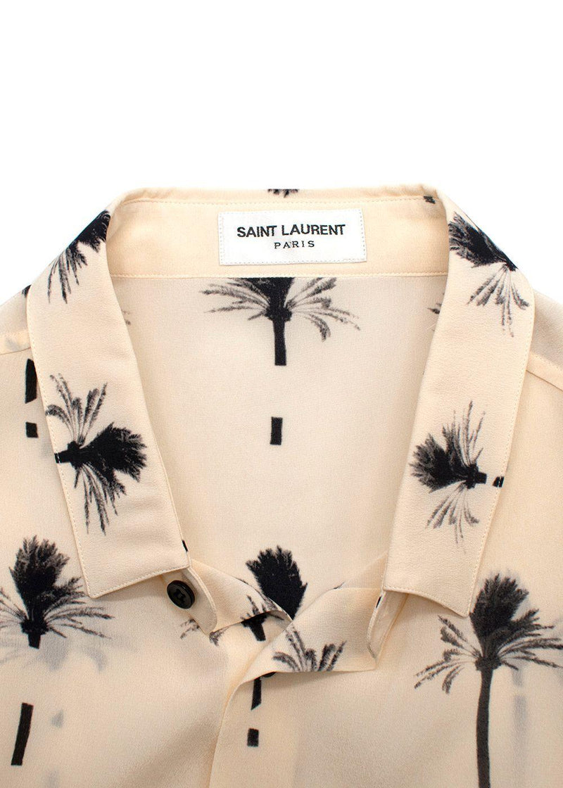 Saint Laurent Cream Palm Tree Print Silk Shirt