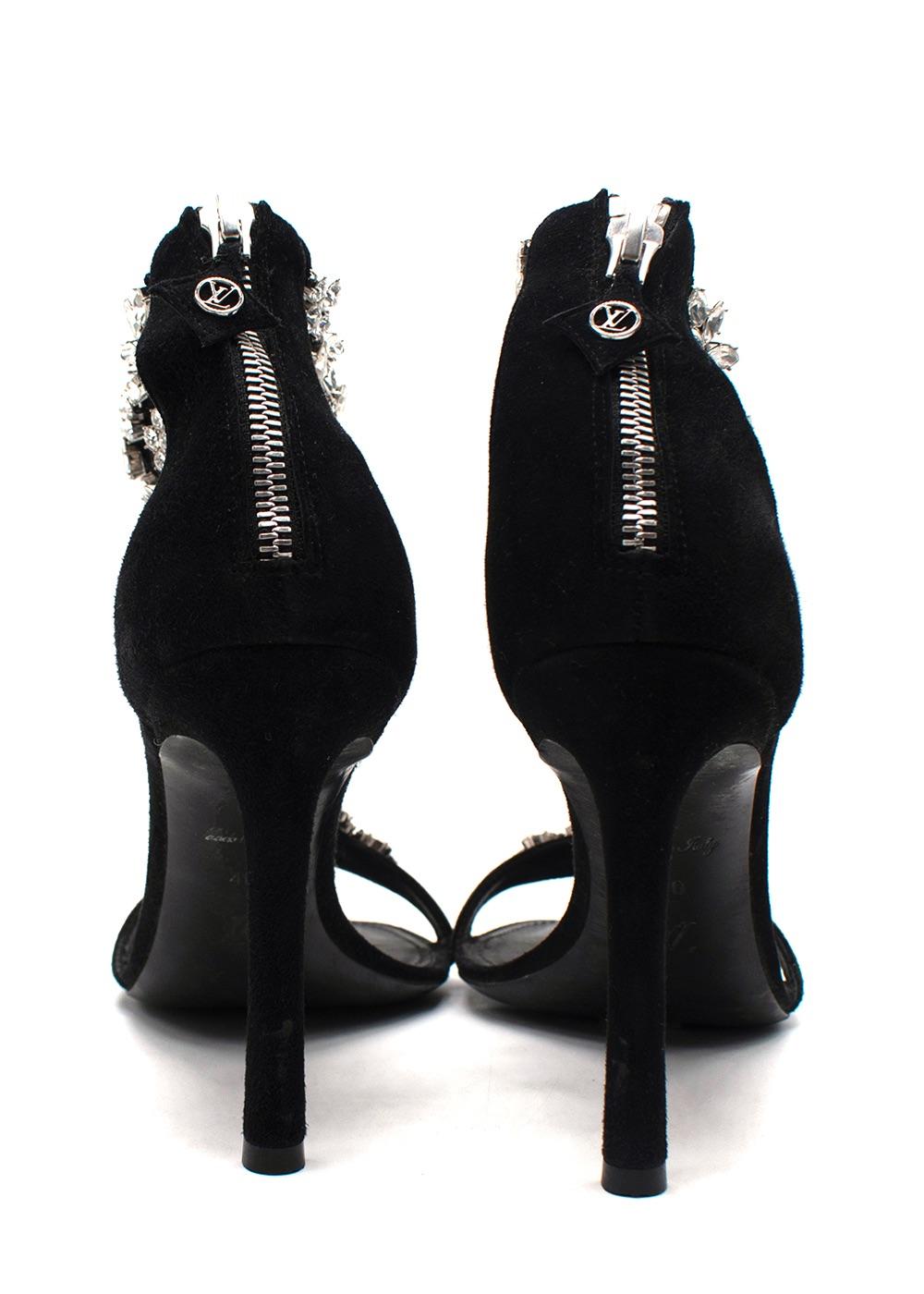 Louis Vuitton Black Suede Crystal Embellished Heels