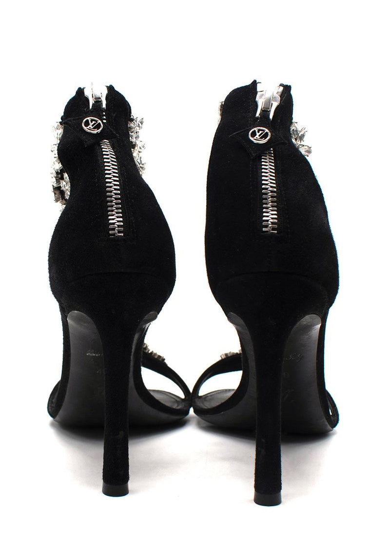 Louis Vuitton Black Suede Crystal Embellished Heels