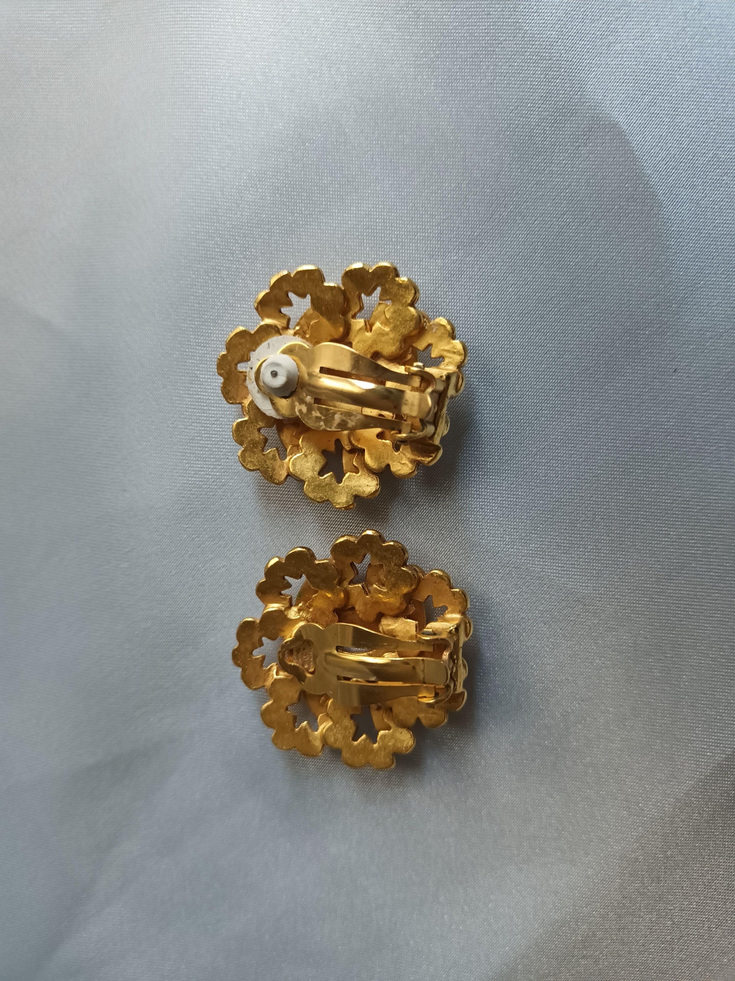 Chanel Gold Plated CC Flower Earrings