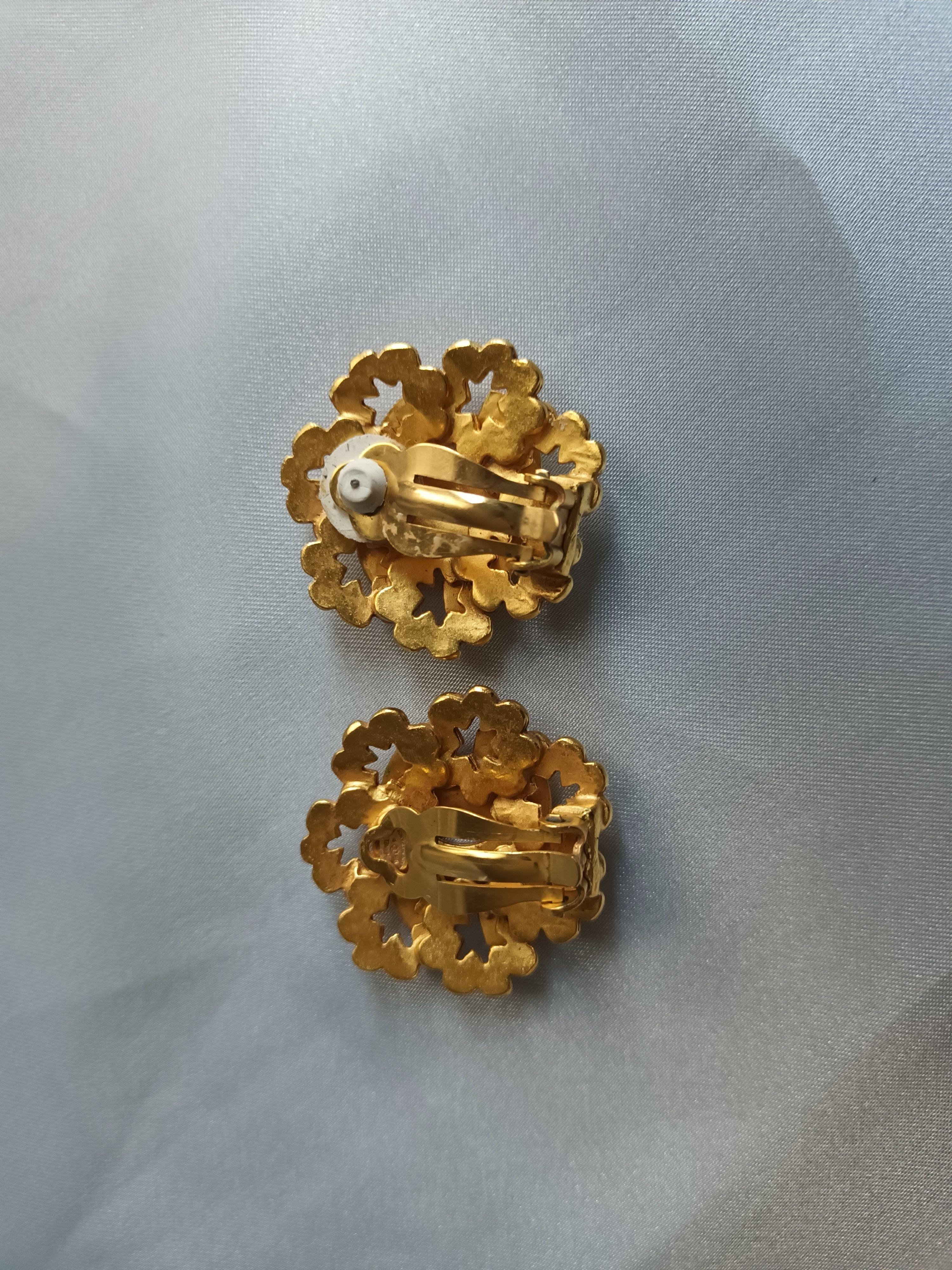 Chanel Gold Plated CC Flower Earrings