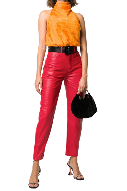 Red High Waisted Leather Pants
