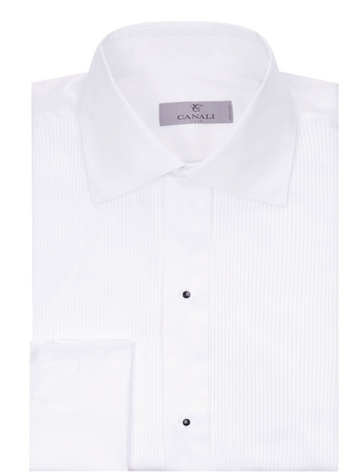 Canali White Pleated Dress Shirt