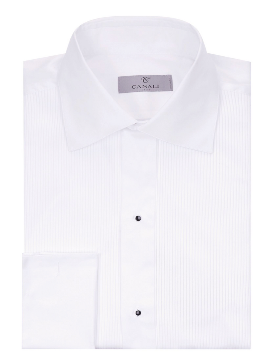 Canali White Pleated Dress Shirt