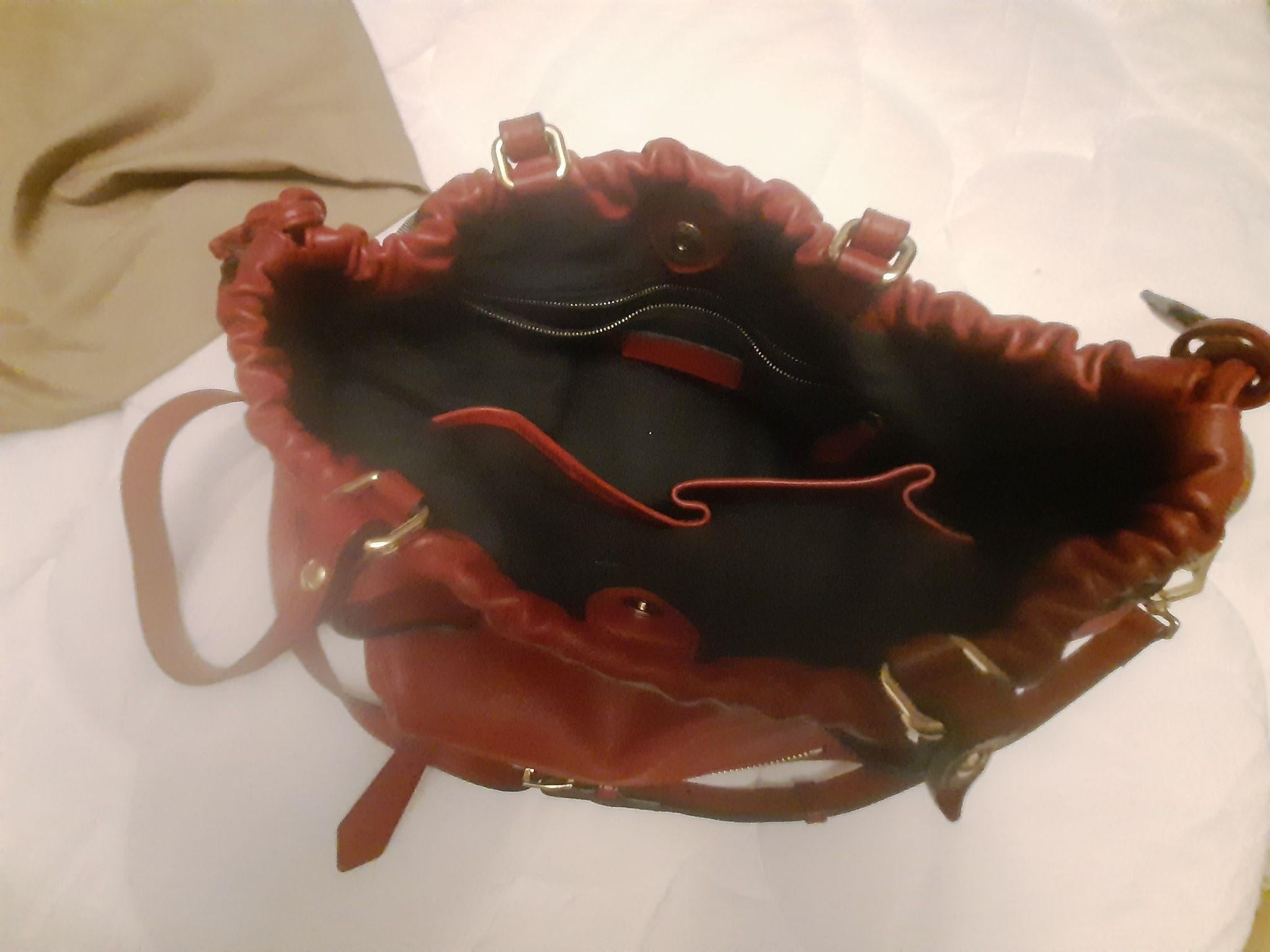 Red Leather/House Check Big Crush Bag