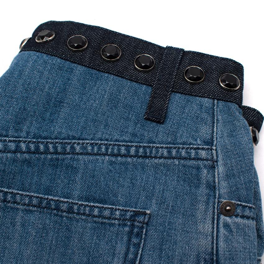 Sonia Rykiel Mid-Wash Wide Leg Denim Jeans with Crystal Waistband