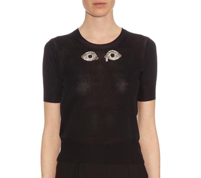 Rochas embellished-eyes short-sleeved knit top