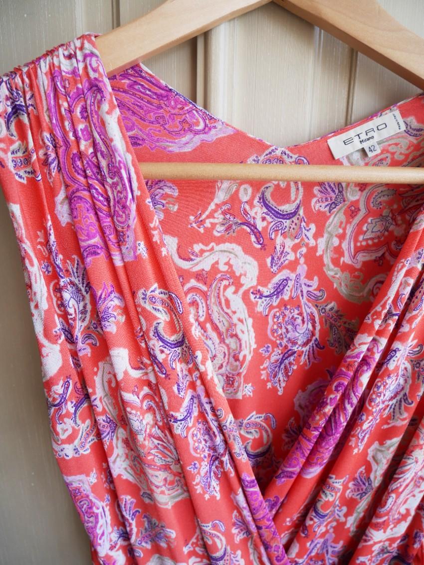 Etro Paisley Print Sleeveless Draped Dress