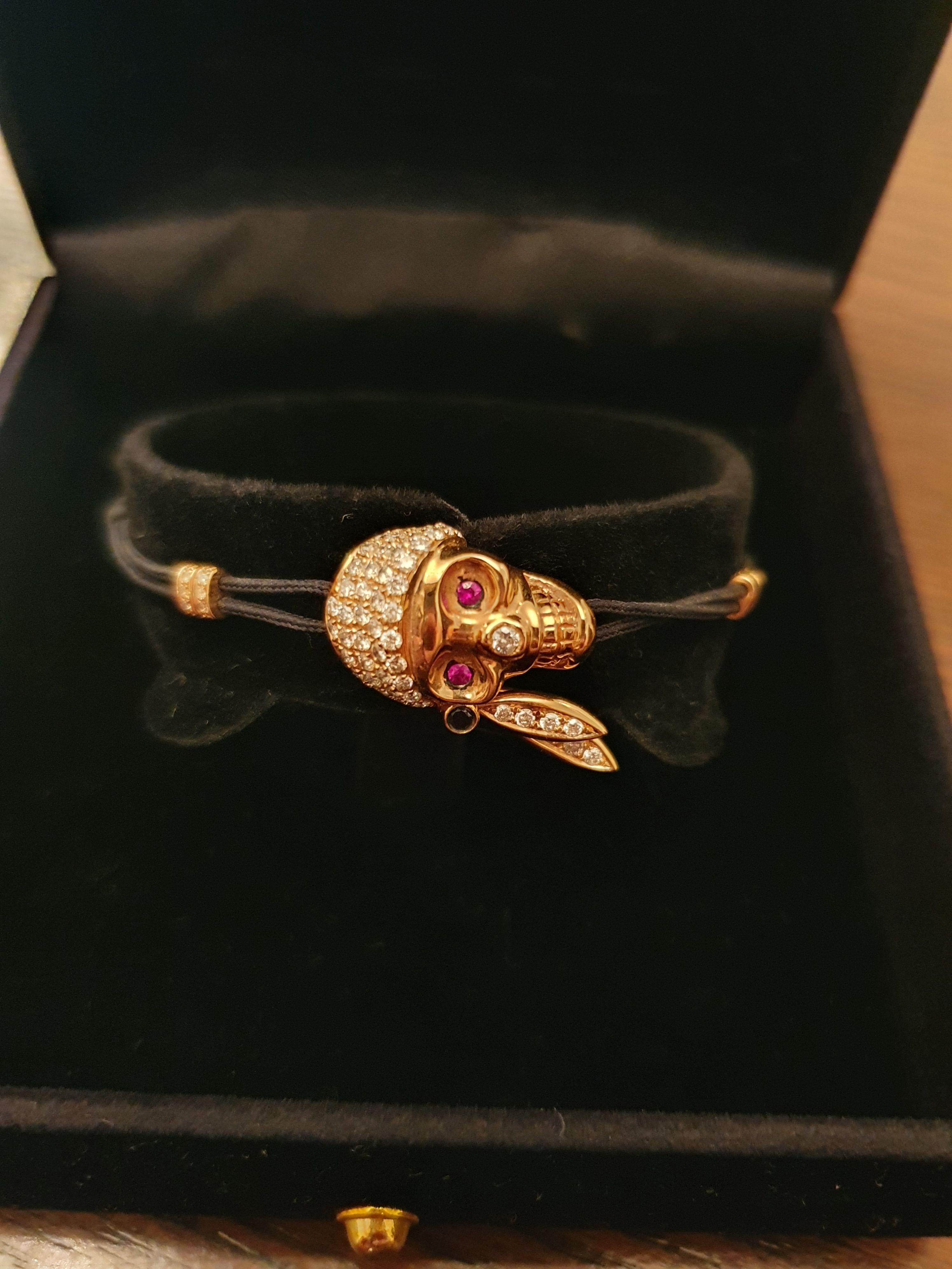18ct gold & diamond skull rope bracelet