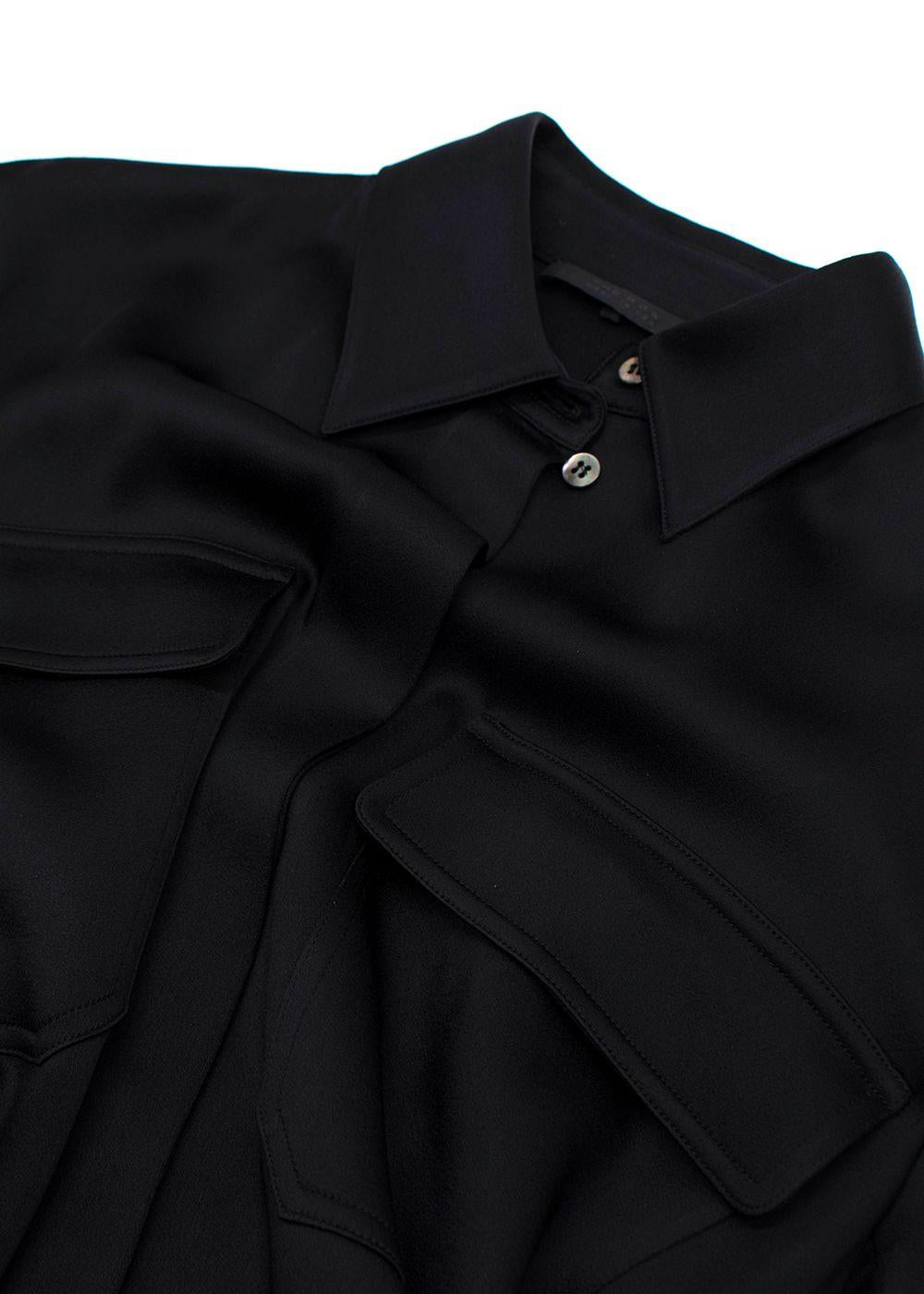 The Row Belted Black Satin Shirt Dress