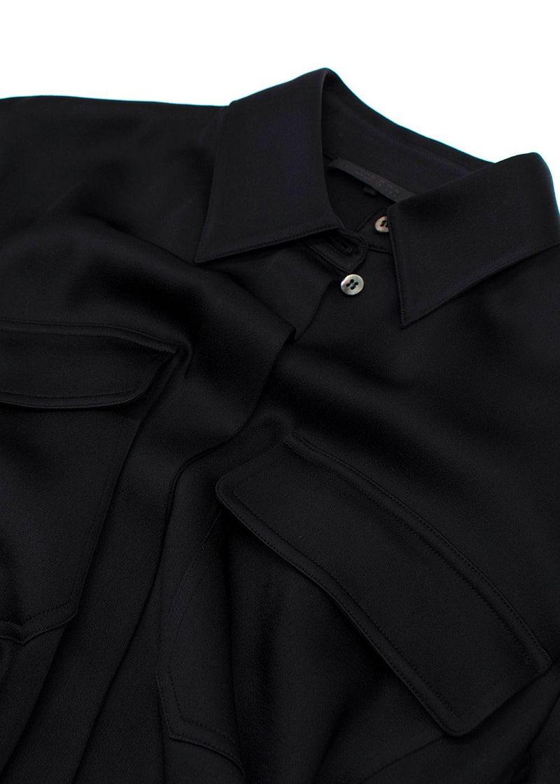 The Row Belted Black Satin Shirt Dress