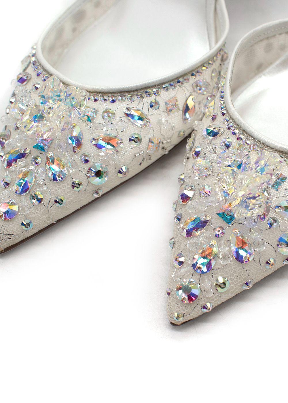 Rene Caovilla White Embellished Cinderella 75 Slingbacks