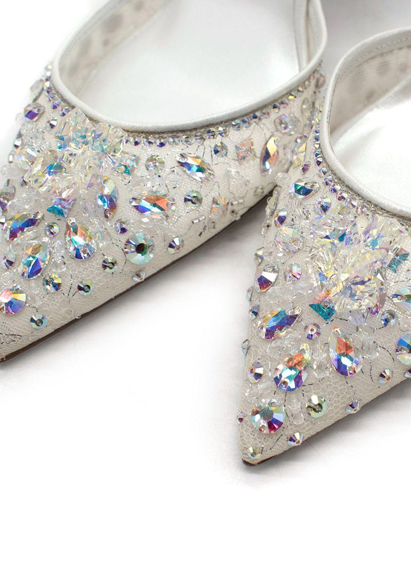 Rene Caovilla White Embellished Cinderella 75 Slingbacks