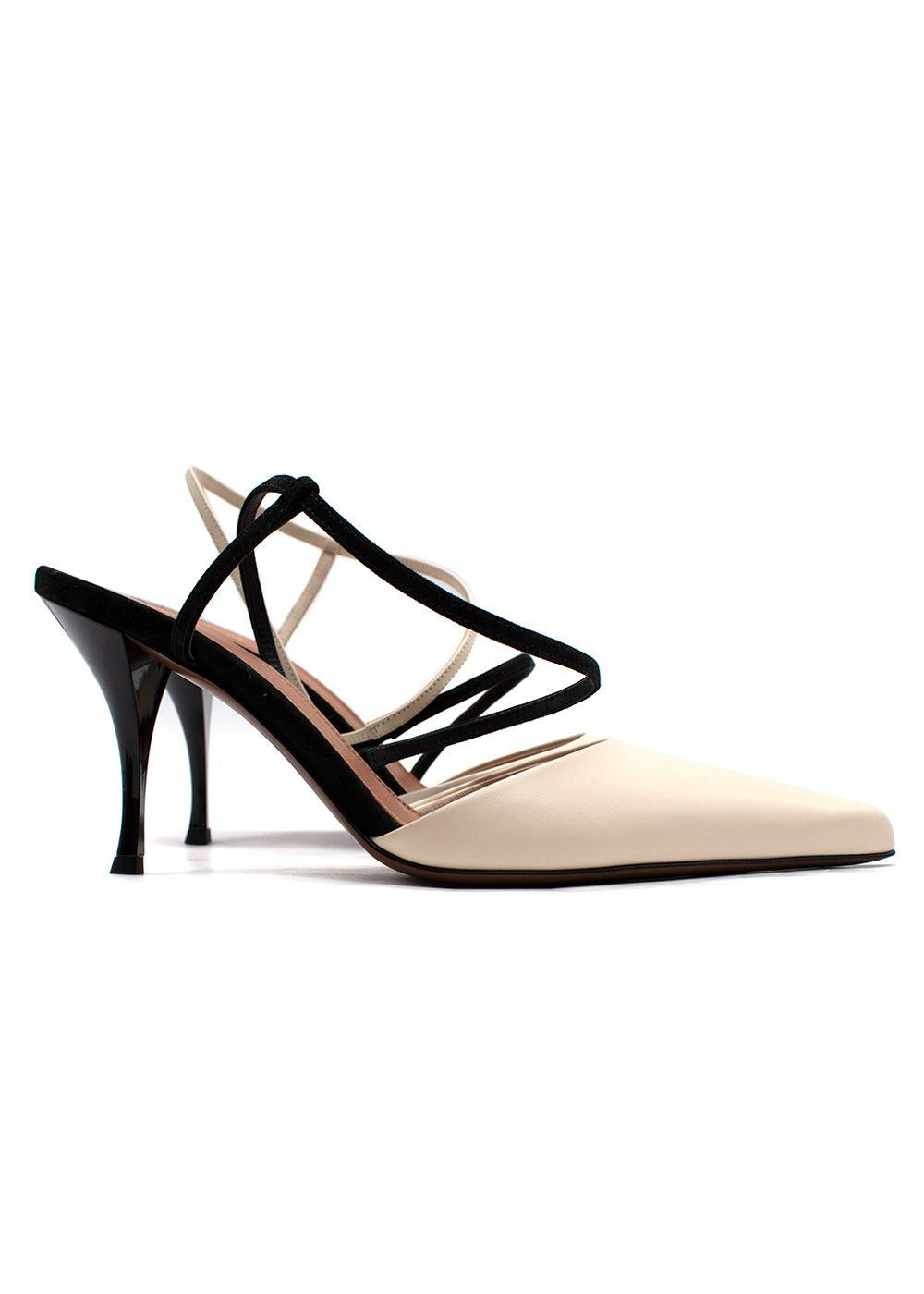 Neous Cream & Black Leather Tangra Pointed Heels