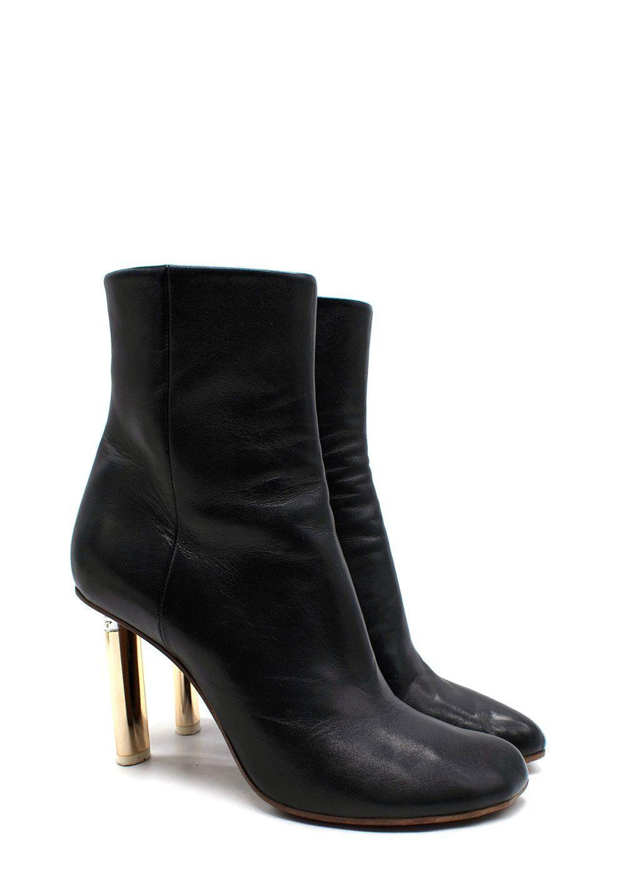Vetements Black Leather Ankle Boots with Gold Tone Heel