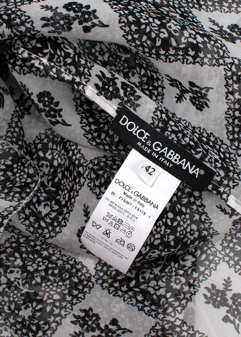 Dolce & Gabbana White and Black Sheer Silk Blouse