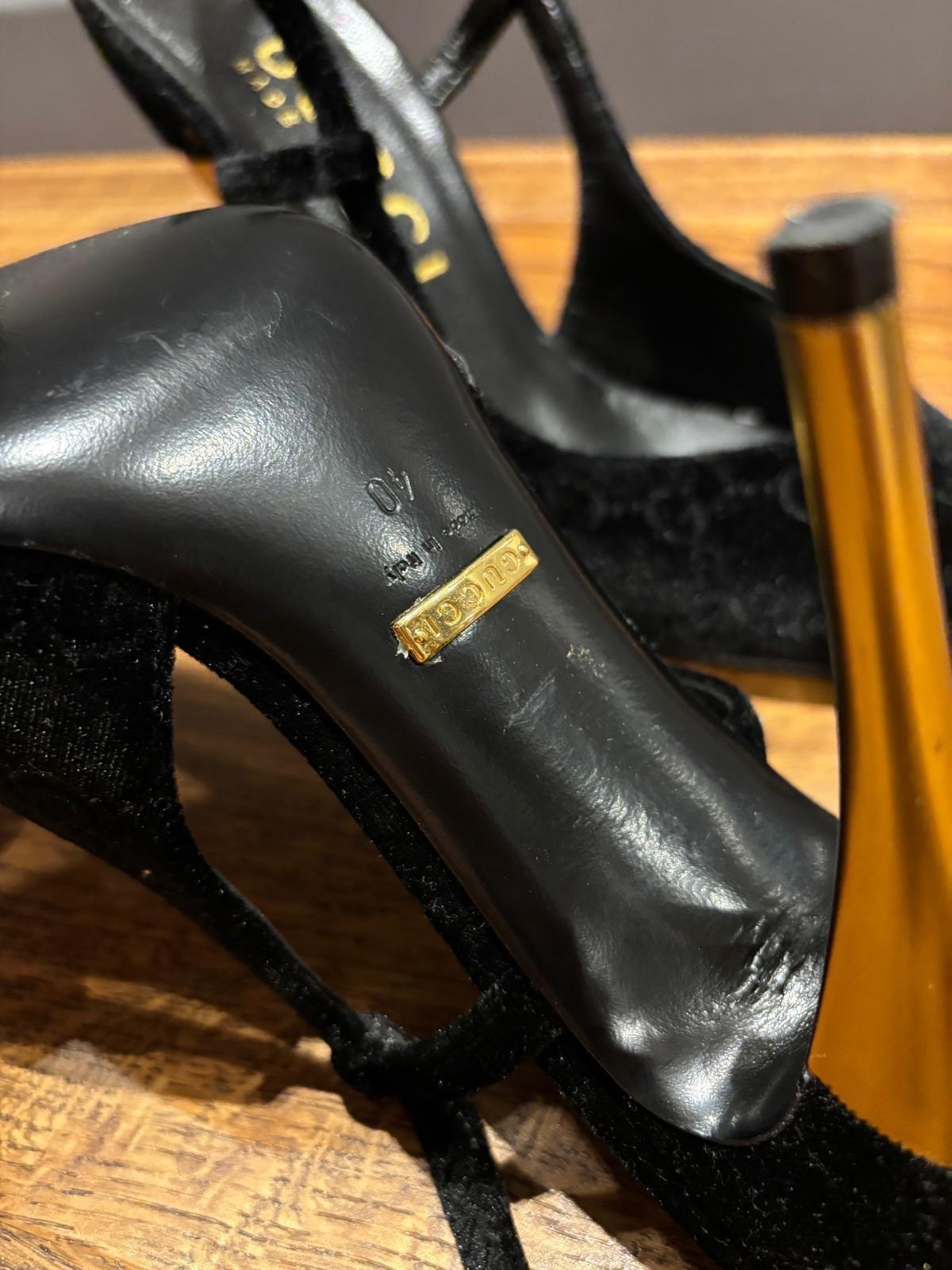 Gucci Black GG Velvet Heeled Sandals