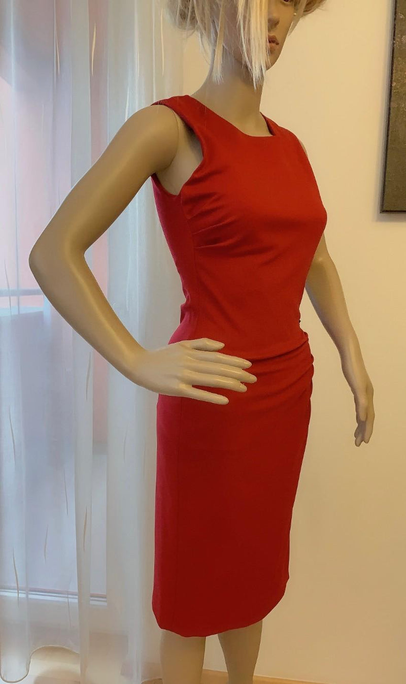 Escada red dress with black bead and sequin detail