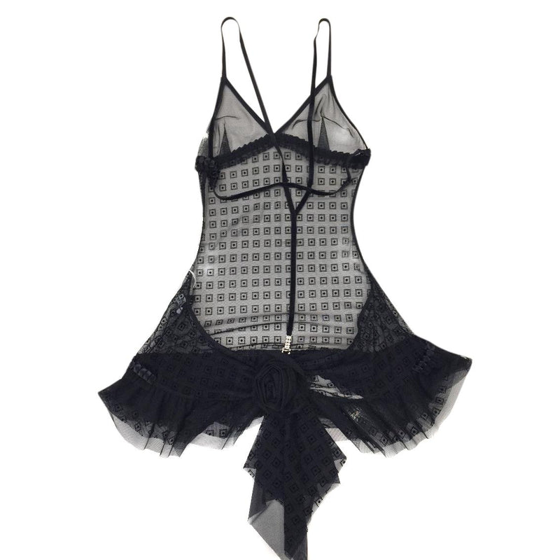 RCrescentini Private Collection Black Tulle & Devore Babydoll Set