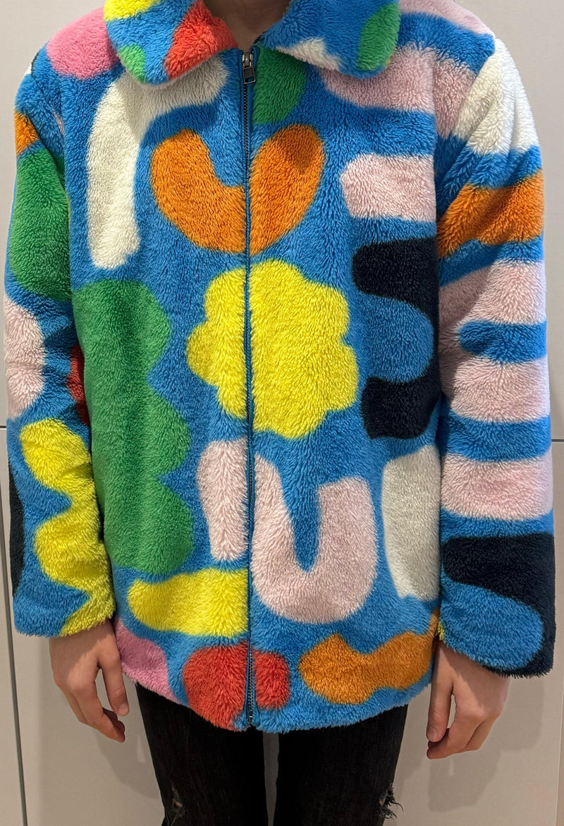 Kids 10y Blue Abstract Shape Faux-Fur Jacket