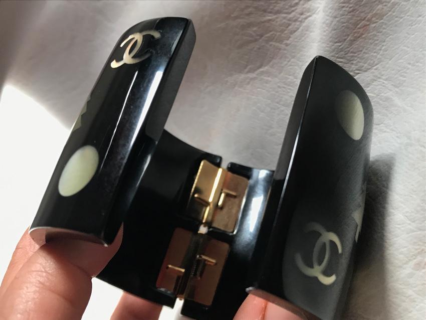Chanel Black Perspex Mother Of Pearl Inlaid Cuff