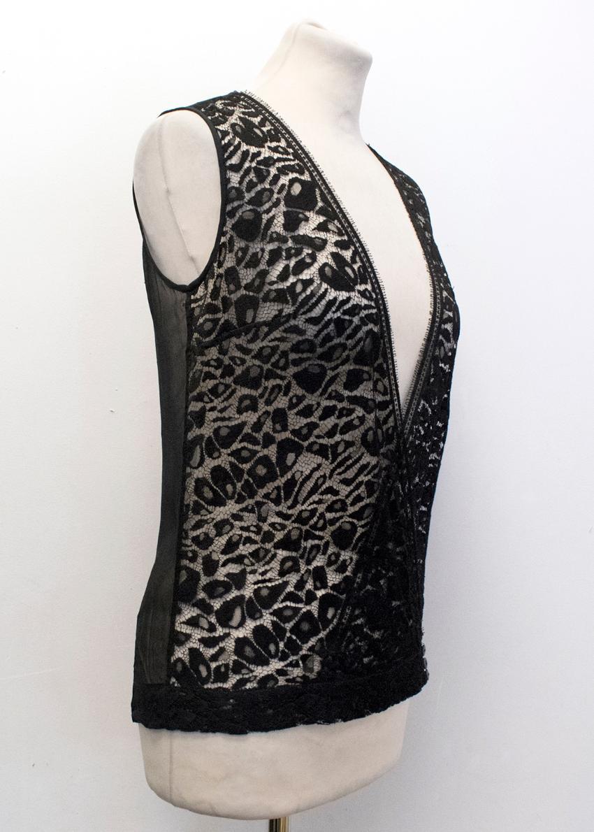 Preen By Thornton Bregazzi Black Sheer Plunge Lace Top