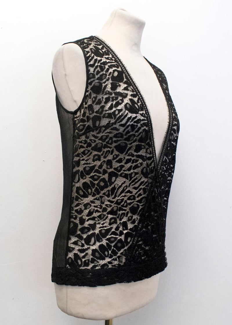 Preen By Thornton Bregazzi Black Sheer Plunge Lace Top